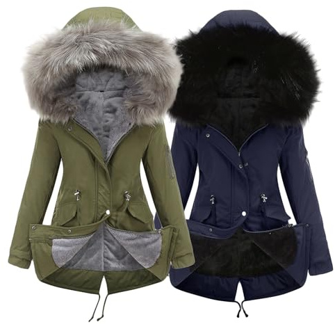 JEShifangjiusu Veste Militaire DoubléE De Laine Pour Femmes Avec Capuche En Fourrure 2 VêTements D'Hiver Mi - Longs Sherpa éPais Manteau Thermique Anoraks (Couleur 17,3XL)