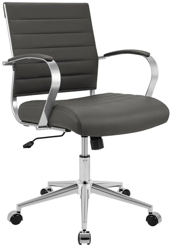 CLP Sedia da Ufficio Oakland Regolabile Altezza, Girevole con Dondolo, Sedia Scrivania con Ruote, Schienale Imbottito Colore:grigio;Materiale:Ecopelle