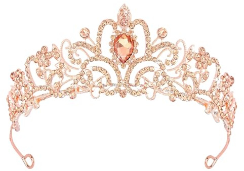 SSyang Krone Prinzessin Mädchen Damen Diadem Crown Kristall Tiaras Goldene Prinzessinnenkrone Eleganter Queen Brautschmuck Strass Stirnband Geschenk Haarschmuck für Frauen Hochzeit Tanzparty(Roségold)