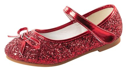 Kids Sequins Dress Flats Clearance Girls Kids Mary Jane Flat Bridal Party Glitter Princess Wedding Dress Sparkly Bridesmaid Shoes Ballet Dress Flat with Bow Clearance 12.5 Red