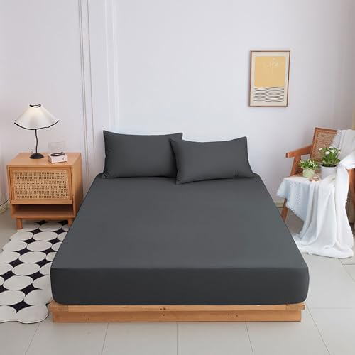 Highdi Impermeable Sábana Bajera Ajustable, Colores Lisos Sábanas Bajera con Elástica Sábanas Bajeras Estanco Sabanas Cama para Colchón de 20cm (Gris Oscuro,120x200+20cm)