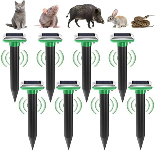 Ahuyentador de topos solar: 8 unidades, IP65, resistente al agua, solar, ahuyentador de topos, ultrasonido para ahuyentar topos y plagas para el jardín