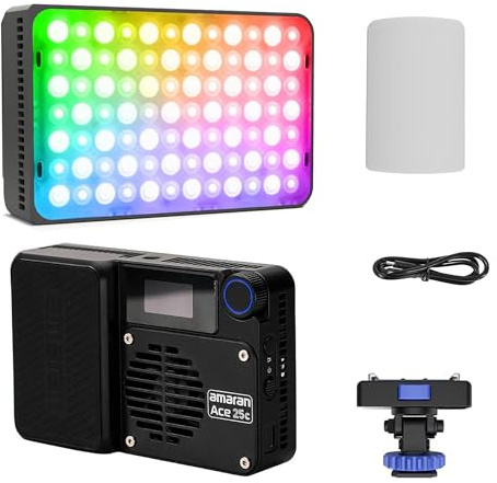 Amaran Ace 25c RGB Video Light,25W On Camera Pocket Video Light CCT 2300k-10000k, 5,908 lux @ 0.5m Illumination,with Rechargeable Battery and PD Charging (Charcoal)
