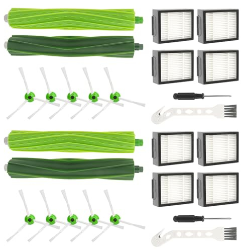 Kit de Recambios para Compatible con iRobot Roomba，2 par de Cepillos de Goma,8 Filtro, 10 cepillos laterale，Series i7 i7+ i3 i3+ i4 i4+ i6 i6+ i8 i8+ j7 j7+/Plus E5 E6 E7 Accesorios Filtro