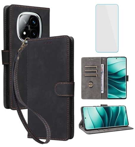 Wallet Case for Xiaomi Poco X7/Redmi Note 14 Pro+ 5G/Note 14 Pro 5G Black | with Screen Protector,RFID,Leather Flip Cover,Card Slot,Kickstand,Women Men Mobile Phone Case for Redmi Note14Pro Plus