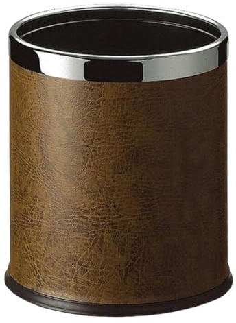 ELRIBIRD | Papelera de Cuero de Lujo – Cubo de Basura Redondo Abierto de 10L para Baño, Oficina, Hotel y Resort – Papelera Marrón para Hogar, Hoteles y Uso Profesional | Papelera habitación hotel