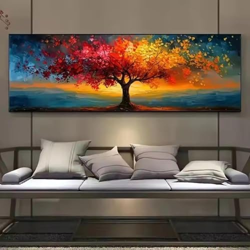 TONGYINLI Large Colorful Tree of Life Canvas Paintings Abstract Tree Wall Art Poster Modern Home Decor Geometric Print Patterns 70x210cm Frameless