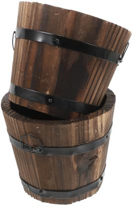 Toddmomy 2pezzi Secchio Di Legno Multifunzionale Fioriera Succulenta Rotonda Per Piante Bonsai Da Balcone Giardino Ufficio