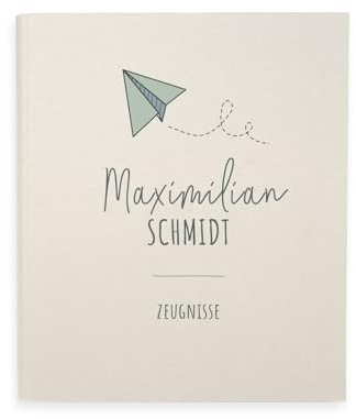 hellomini Zeugnismappe A4 personalisiert, Ringordner mit Namen, Leinen-Ordner für Schulzeugnisse, Geschenk Einschulung Mädchen & Jungen, Schulordner (Papierflieger)