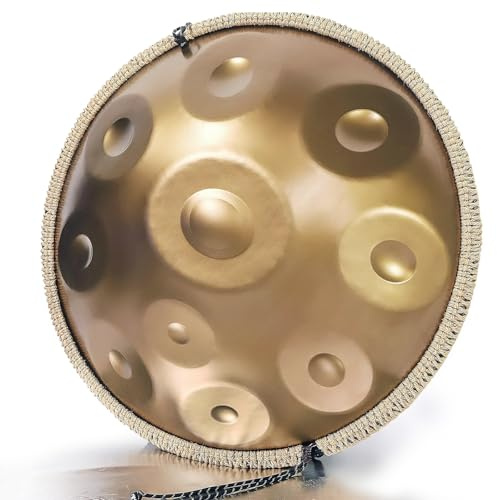 Handpan Drum 10 Notas, 432Hz D Minor Kurd Hand Drum Adultos Instrument, Tambor Mano Acero de 55 cm con Bolsa Mazos y Soporte – para Meditación Yoga y Sanación con Sonido