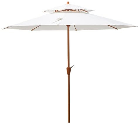 Parasol de terrasse à double niveau avec manivelle, parasol de jardin résistant au vent pour piscine, plage et balcon, 2,7 m, parasol extérieur blanc, 2,7 m