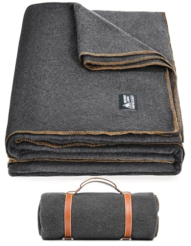 ONETIGRIS Couverture de camping en laine chaude, épaisse, lavable, grande couverture de voiture, idéale pour le camping, l'extérieur, les événements sportifs, les kits de survie, 162,6 x 221 cm