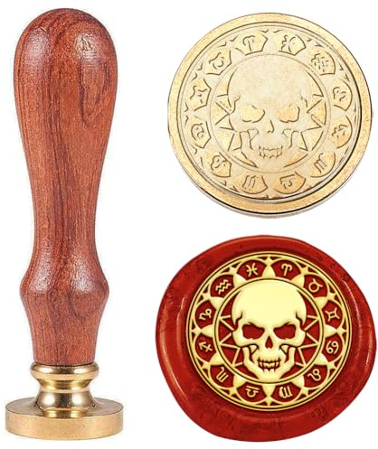 Hobbspring Totenkopf Vintage Wachssiegel Stempel Sternbild Siegelwachs Stempel 30mm Abnehmbarer Messingstempelkopf Mit Holzgriff Für Halloween Osterumschläge Einladungsdekor Zurück zur Schule