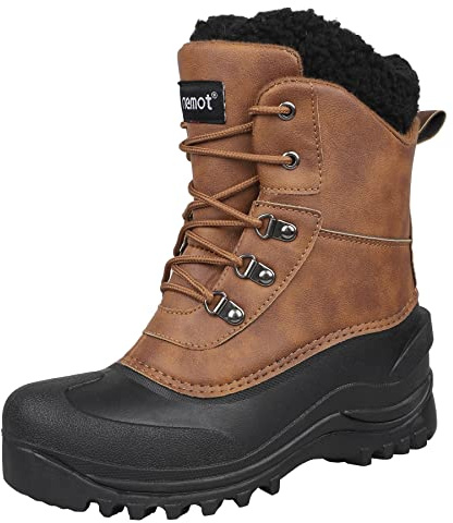 riemot Stivali da Neve Uomo Donna Scarpe Invernali Foderate di Pelliccia Caldi Casual Stringate Stivaletti Impermeabili Antiscivolo Outdoor Stivali Boots Scarpe Trekking,Marrone,45 EU