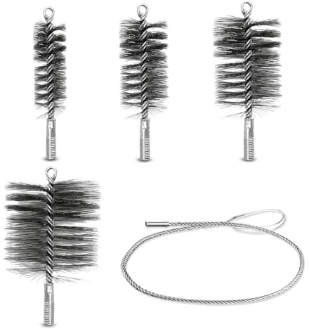 5 Stück Ofenrohrbürste Set für Kaminreinigung und Heizkesselreinigung, Enthält Bürsten in Den Größen 30mm, 50mm, 80mm und 150mm zur Rohrreinigung und Schornsteinreinigung