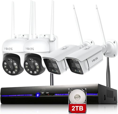 REIGY 4pcs 5MP PT Säkerhetskamera WIFI(bullet camera+pt camera), Wlan Trådlöst övervakningskamera Utomhus, IP Kamera med 2-vägsljud Färg Mörkerseende Rörelsedetektion
