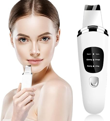 Biosyntria Ultrasonic Skin Scrubber – 4-in-1 Facial Cleansing & Lifting Device | Blackhead Remover & Essence Importer (White)