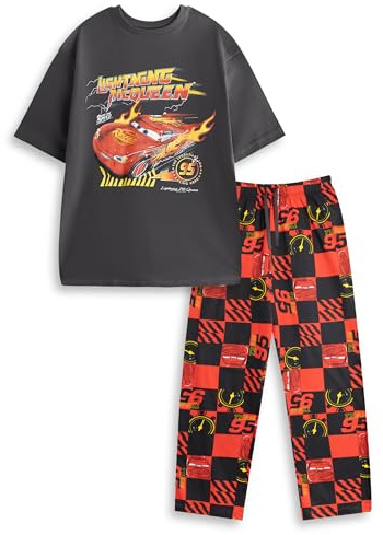 Disney Cars Lightning McQueen Mens Black and Red Short Sleeve Long Leg Pyjama Set | 'I am Speed' Graphic Sleepwear for Lounging | Movie-Themed Nightwear Merch