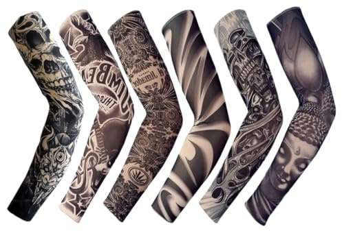 6 Piezas Falsas Mangas de Tatuaje para Hombres, Mangas de Brazo de Protección Solar Falsas, para Halloween, Fiesta de Carnaval