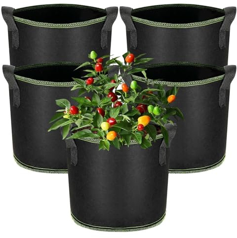 Rlssaki Set di 5 Sacchi Tessuto Non Tessuto per Piante, Sacco per Coltivazione di Piante con Manico, Sacco per Coltivazione Riutilizzabile (12L)