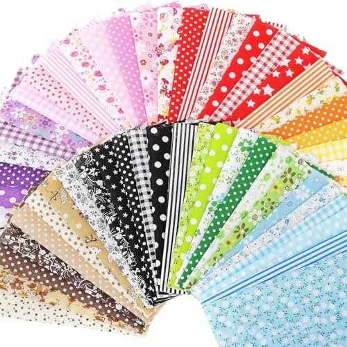 100Pcs Fabric Squares, 10x10cm Cotton Fabric Material for Sewing, Fat Quarters Fabric Bundles, Mixed Color & Pattern Squares, Precut Patches for Embroidery, DIY Sewing Patterns