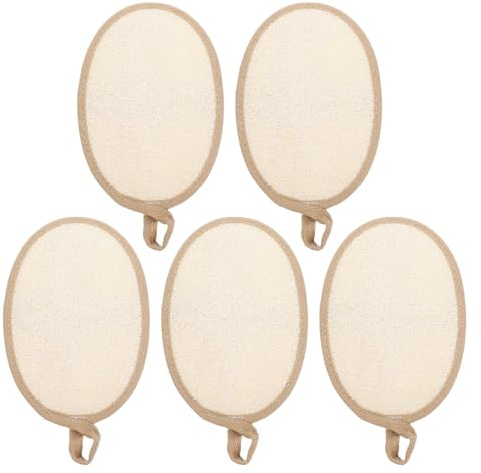 ARTSEWPLY 5 Stück 5 Stück Ellipsenförmige Luffa Peeling Schwämme aus Natürlichem Ägyptischem Luffa Sanftes Körper und Gesichtspeeling Weiß mit Kaffee Besatz für Dusche Bad und Spa
