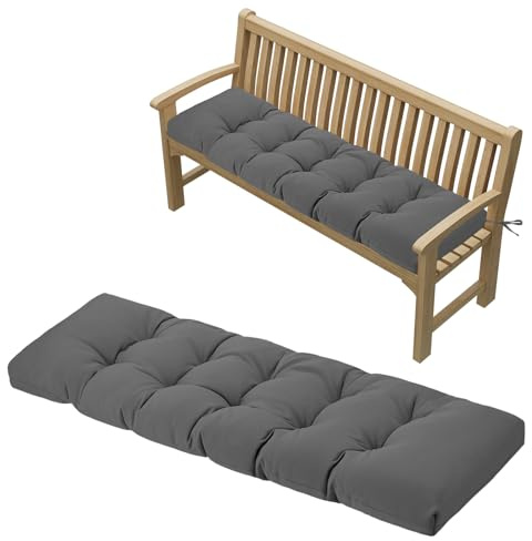 PRIMEPATIO Bankkissen 150x50cm, Schaumstofffüllung mit Steppung, Grau | Wasserdichte Bankauflage mit Bindebändern für Gartenmöbel, Sitzbank und Hollywoodschaukel, weich gepolstert für draußen