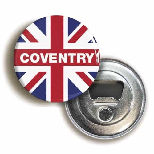 Ozorath Coventry Union Jack Bottle Opener Fridge Magnet | Circular, 2.3inch / 59mm Diameter, Beer, Ale, Drinks Bar Accessory, Gift Idea, Present, Novelty, Refrigerator Decoration