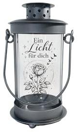 Mariles Laterne mit Griff zum Stellen wetterfest Stablaterne Grablaterne Grablicht Grableuchte Friedhofslaterne Windlicht Gartenlaterne Gartenlicht Garten Grab - 17 cm - EIN Licht für Dich