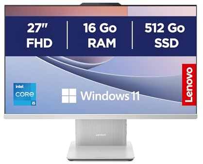 Lenovo IdeaCentre 27IRH9 Ordinateur de Bureau Tout-en-Un Écran 27 FHD, Intel Core 5 210H, 512Go SSD, RAM 16Go, WiFi 6, Windows 11 H, Clavier français et Souris sans Fil