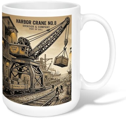 Taza de café de cerámica con diseño de grulla, estilo vintage, industrial, con carga, no marrón, novedosa taza de té con asa, ideal para amigos, familiares, compañeros de trabajo, profesores, parejas