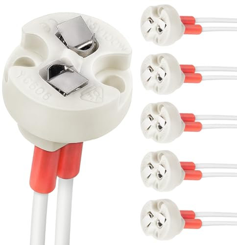 DiCUNO MR16 GU5.3 Fassung mit 15cm Silikonkabel, Keramik Sockel G4/GY6.35, Bi-Pin Stiftsockel für LED Lampen, Halogen, Glühbirnen, 12-250V, 2A, 100W, hitzebeständig bis 200°C, 6er Pack