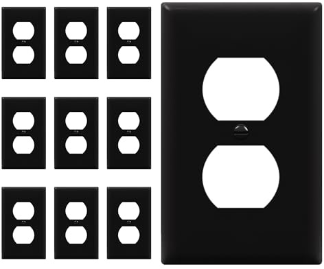 ENERLITES Duplex Receptacle Outlet Wall Plate, Size 1-Gang 4.50 x 2.76, Unbreakable Polycarbonate Thermoplastic, UL Listed, 8821-BK-10PCS, Black (10 Pack)