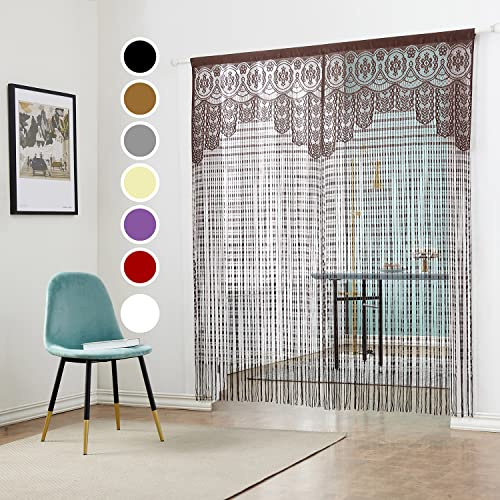 HSYLYM String Door Fly Screen Curtain for Windows 35x79 Inch 1 PC Brown | Semi Sheer Lace Design,Keeping Ventilation,Versatile Decor for Doors,Windows and Partition,Made of 100% Polyester