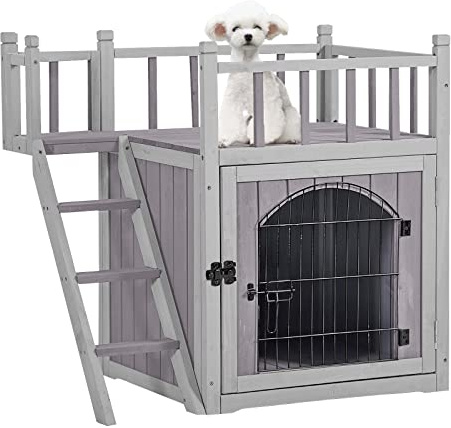 Aivituvin Hundehütte Feral Katzenhaus für drinnen und draußen, Haustierhäuser mit Treppe, 2 Etagen (Grau, L-08)