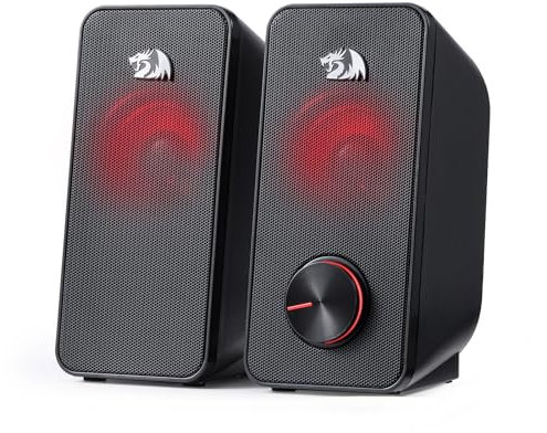 Redragon GS500 Stentor PC Gaming-Lautsprecher, 2.0-Kanal-Stereo-Desktop-Computerlautsprecher Mit Roter Hintergrundbeleuchtung, Hochwertigen Bässen und Kristallklarem Klang, Stromversorgung über USB
