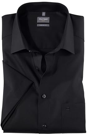 OLYMP Luxor Comfort fit skjorta halbarm New Kent krage Popeline svart