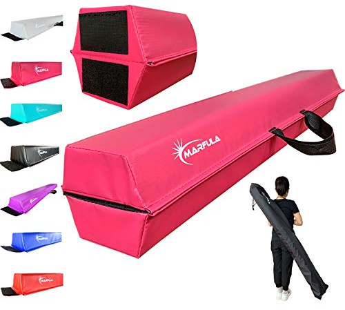 MARFULA Schwebebalken, zusammenklappbarer Boden, Gymnastikgerät für Kinder, rutschfeste Unterseite, Gymnastikbalken für Training, Zuhause, Fitnessstudio, Rosa