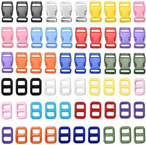 Liuer 120PCS Klickverschluss,Kunststoffschnalle,Mini Schnallen Kunststoff Kunststoffschnalle Schnallen Clips klick Verschluss mit Tri-Glide für Paracord Armbänder Zelt Rucksack Gurtband(10mm)