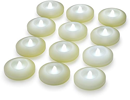 KITOSUN Lot de 12 bougies flottantes LED en cire vacillante sans flamme - Bougies chauffe-plat alimentées par l'eau - Pour mariage, maison, fête, centre de table, vases, bain, extérieur, piscine,