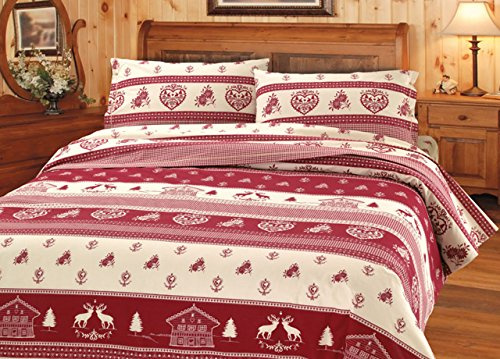 BIANCHERIAWEB Copripiumino Letto Sacco Piumone E Federa In 100% Cotone Fantasia Tirolese Chalet Montagna Disegno Tirolo