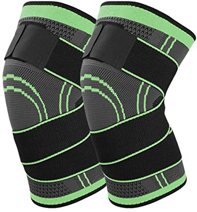 yeloumiss Kniestütze 2 Stück Sport Kniebandage mit Verstellbaren Riemen Männer Damen Knie Sleeve für Knieschmerzen, Meniskusriss, Arthritis, Sehnenentzündung, Laufen, Klettern, Gewichte (XL, Grün)