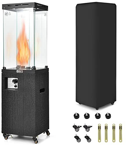 COSTWAY Chauffage de Terrasse Gaz 12 KW en Acier avec Protection Anti-Extinction et 4 Roues, Chauffage Exterieur à Roulettes avec Hosse de Protection, pour Jardin Camping Barbecue