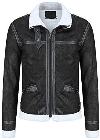 AOWOFS Fuskläderjacka för män pilotjacka tjock vinterjacka, svart, 3XL