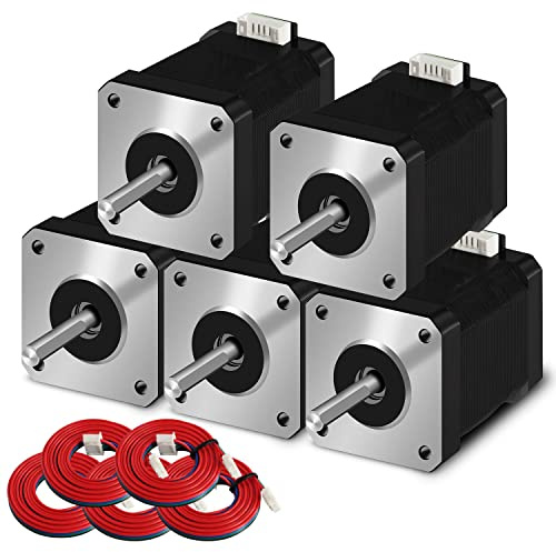 SIMAX3D Nema 17 Schrittmotor 42-48 Pancake (5 Stück/Pack) 1,5 A-4.4 V 2 Phasen 4 Drähte 1,8 Grad mit 1 Meter Kabel für Creality CR-10 10S Ender 3 3D-Drucker/CNC-Extruder und Y-Achse