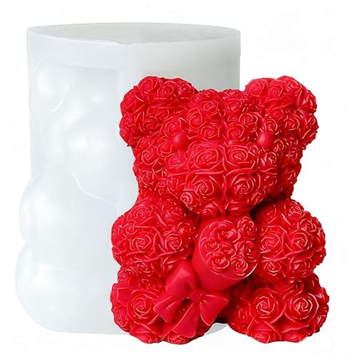 Silikonformen gießformen kerzen 3D-rosenbär kerzengießform,für Frauen,Geburtstagsgeschenk,DIY-Bastelform,Mädchen-Geschenke,erhältlich für Epoxidharz,Seifenformen,Gips-Färbformen