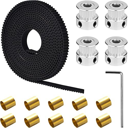 DAOKAI GT2 Timing Belt Length 2M, Open 3D Printer Timing Belt 2mm Pitch 6mm Wide + 20 Teeth GT2 Timing Belt Pulley Wheel + Copper Sleeve + Allen Wrench, for 3D Printer