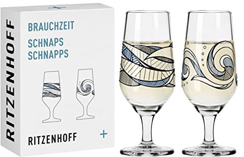 RITZENHOFF 3871003 Bicchiere da liquore 40 ml - Serie Brauchzeit, Set n. 3 - Motivo acqua - rotondo, blu e grigio - Made in Germany
