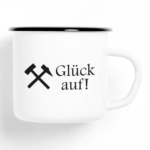Huuraa Emaille Tasse Glück auf! Ruhrpott Geschenk 300ml Vintage Emaille Becher Glück auf! Geschenkidee