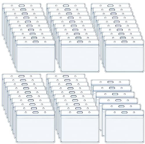 Dadabig 50 PCS Ausweishalter Transparent Kunststoff Ausweishalter Horizontale Namensschild Abzeichen Wasserdicht Duable ID Kartenhalter Ausweishüllen für Schule Business Ausstellung